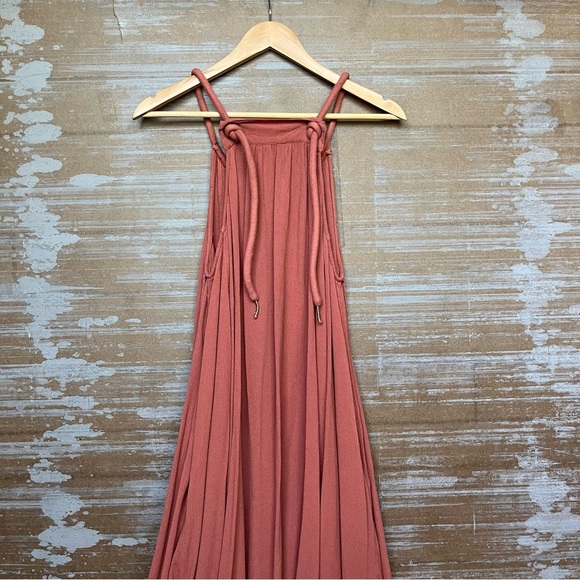 Free People Grommet Maxi Dress Slit Rayon Boho Western Summer Beachy Womens XS - Picture 7 of 9